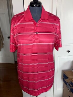 PGA Tour Pink and White Striped Polo